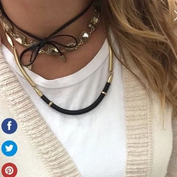 Stella & Dot | Retired Marcell Black Leather+Vintage Gold Collar Necklace - Picture 7 of 8